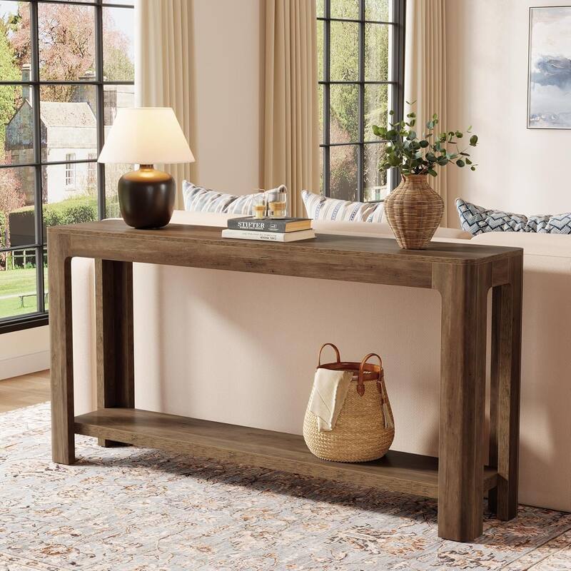63-Inch Farmhouse Narrow Console/ Entryway Table with Storage, Sofa Table Behind Couch for Living Room, Hallway, Foyer