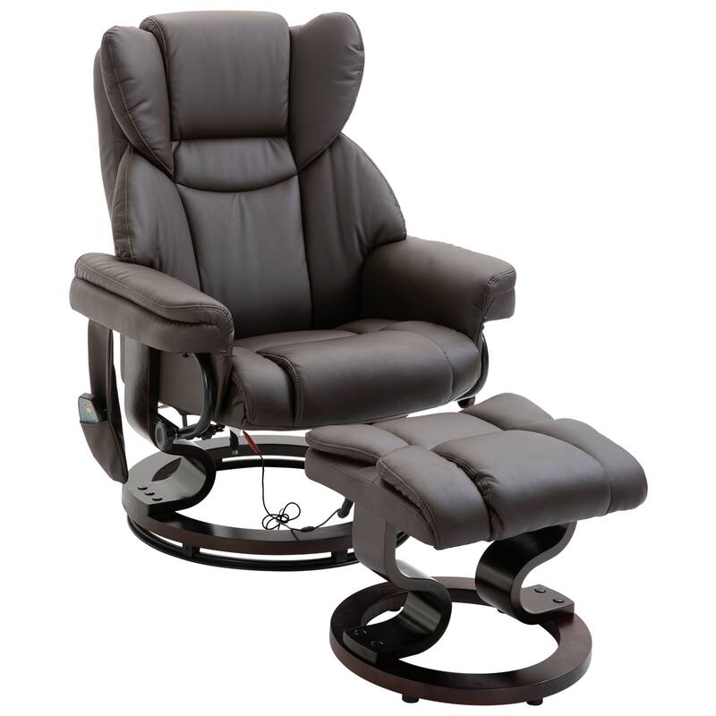360 Swivel PU Leather Massage Recliner Chair with 10 Vibration Points, Adjustable Backrest and Footrest