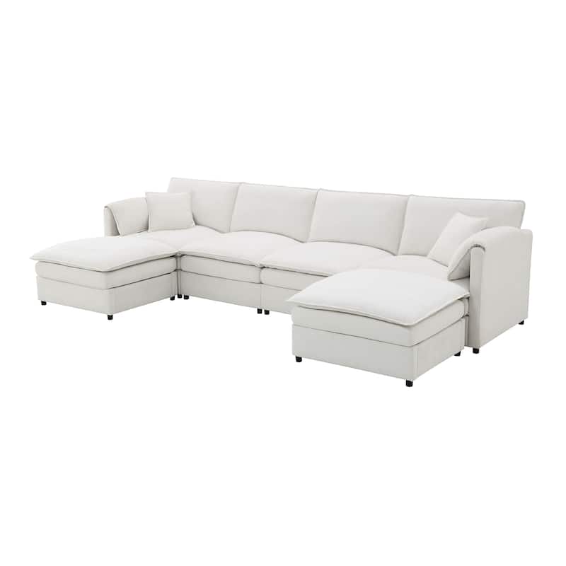 134" Chenille U-Shaped Sectional Sofa with Ottomans