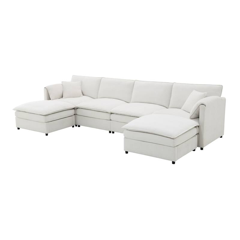 Oversized Modular Cloud Sofa Set with 2 Pillows, 134*66" Chenille Sectional Sofa for Livingroom 6 Seat Sleeper Sofa Bed