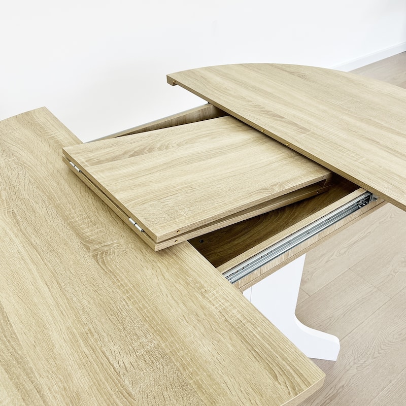 Dining Table for Farmhouse Kitchen Expandable Oval Table Top with Removable Leaf Trestle X Shaped Base