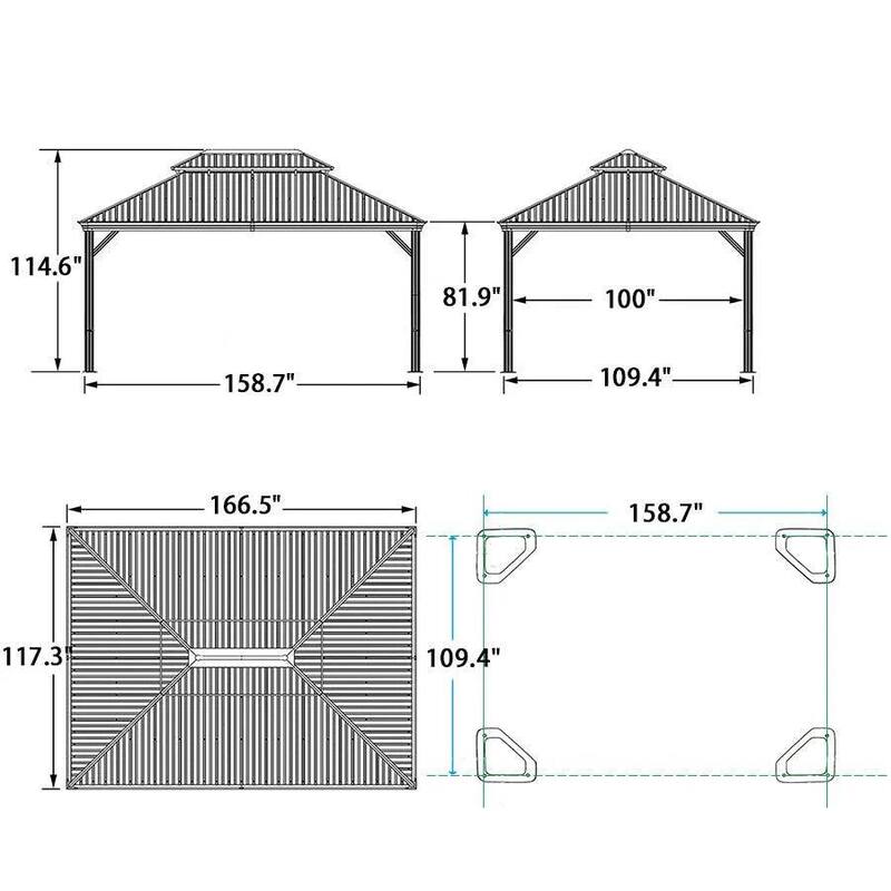 PURPLE LEAF Outdoor Gazebo Aluminum Frame Galvanized Steel Hardtop Gazebo