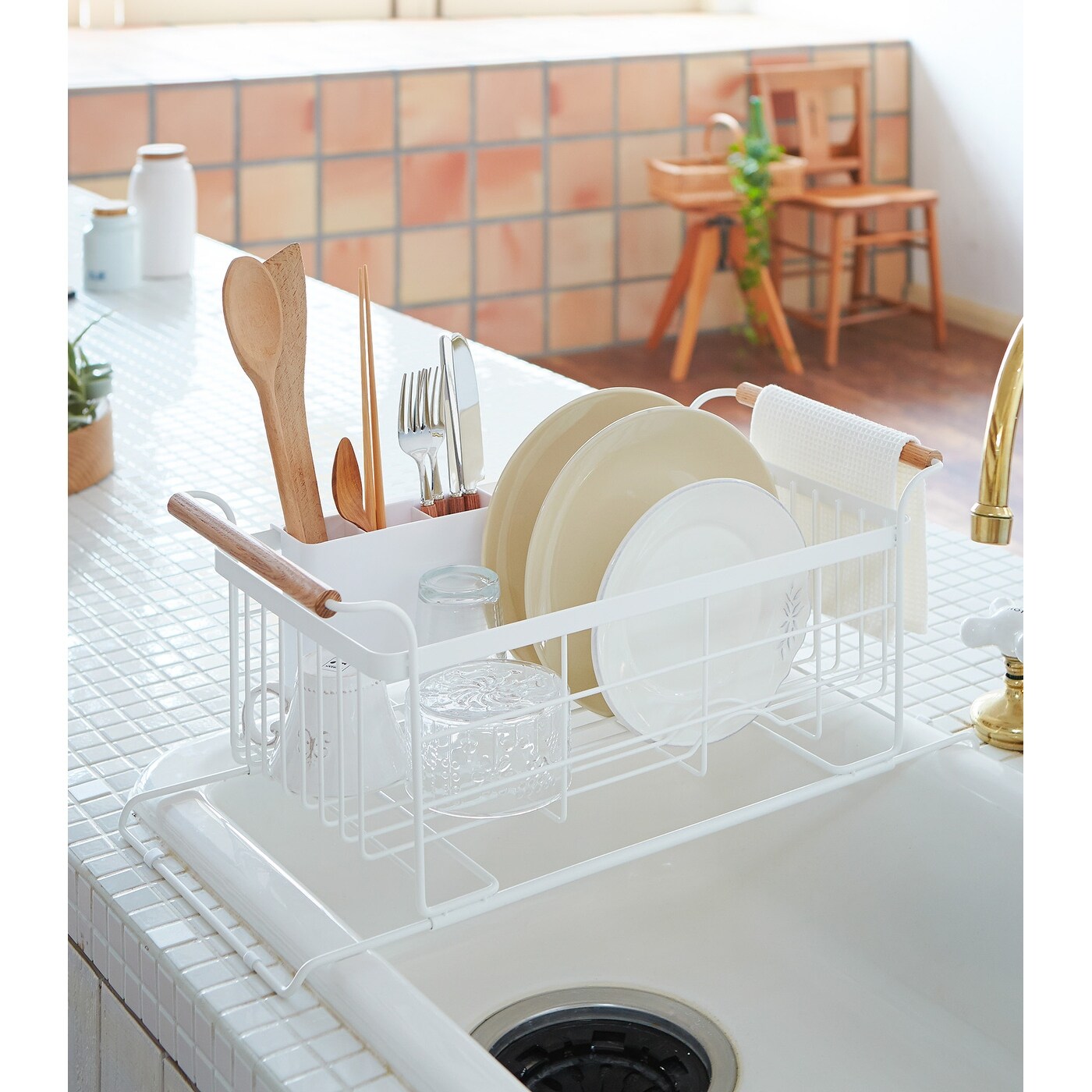 Yamazaki Home Over the Sink Dish Rack Steel and Wood Holds 11 lbs Expandable L 9.65 x W 18.31 x H 8.66 inches Bed Bath Beyond 39130835