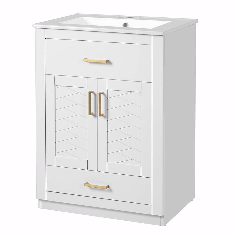 24" Bathroom Vanity with Integrated Ceramic Sink, Cabinet with 2 Doors, 1 Tip-out Drawer