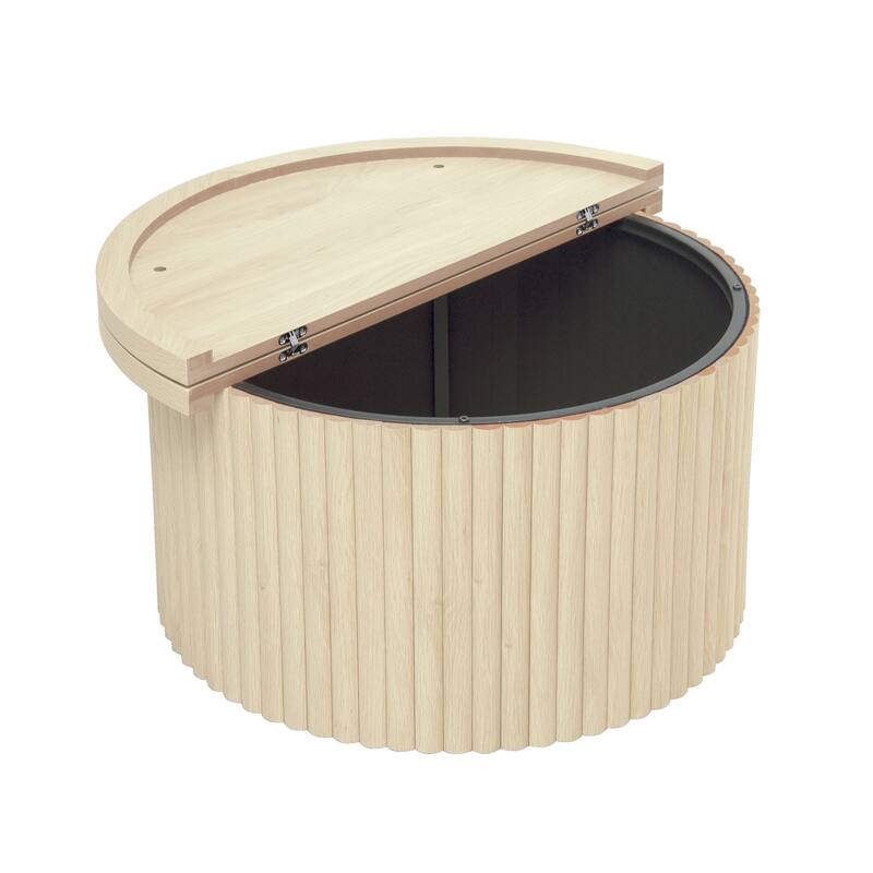 GDF Studio - Modern Metal Base Round Coffee Table with Flip-Top Storage