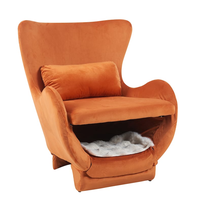 Furniture Style 2 in 1 Pet Friendly Modern Velvet Lounge Chair, Upholstered Back Accent Chair