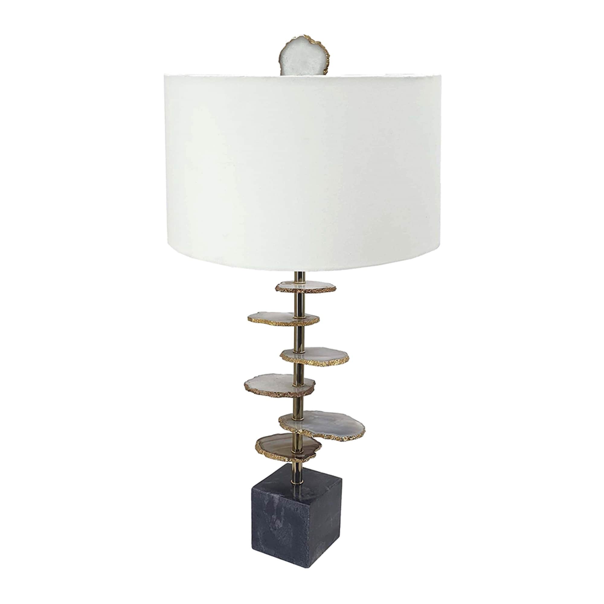 D14x29.5" Smoke Agate-Slice Table Lamp with Marble Base
