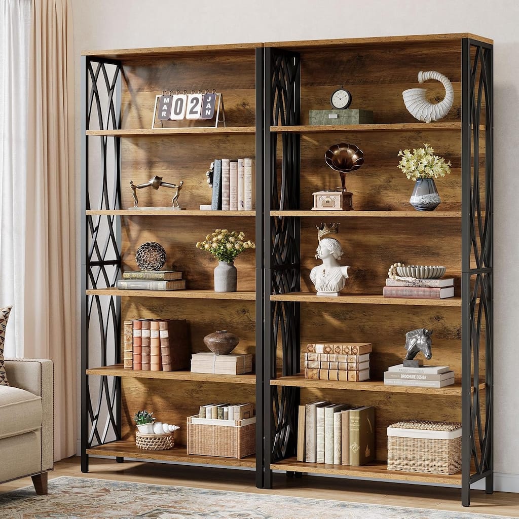 71-Inch Tall Bookshelf with Geometric Metal Frame for Home Office Living Room