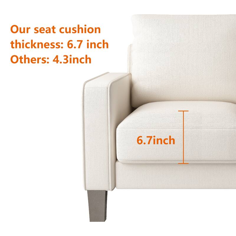 Modern 75" Upholstered 3-Seater Loveseat Sofa, Living Room Fabric Furniture Couch for 3, Solid Wood Frame Easy Assembly