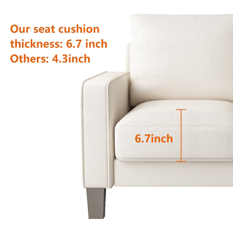 Small Fabric Upholstered 2 Seat Sofa with Solid Wood Leg and Ultra Thick Cushion