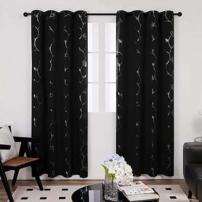 Deconovo Blackout Silver Little Flowers Curtains(2 Panel)