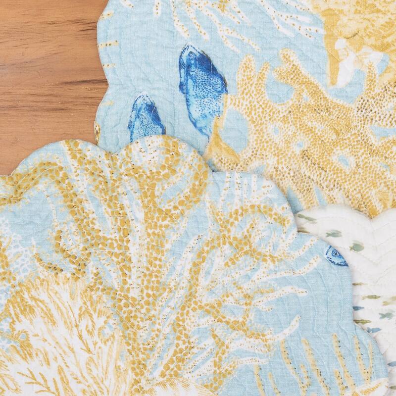 51" x 14" Belmont Reef Reversible Graphic Print Machine Washable Quilted Table Runner - Yellow