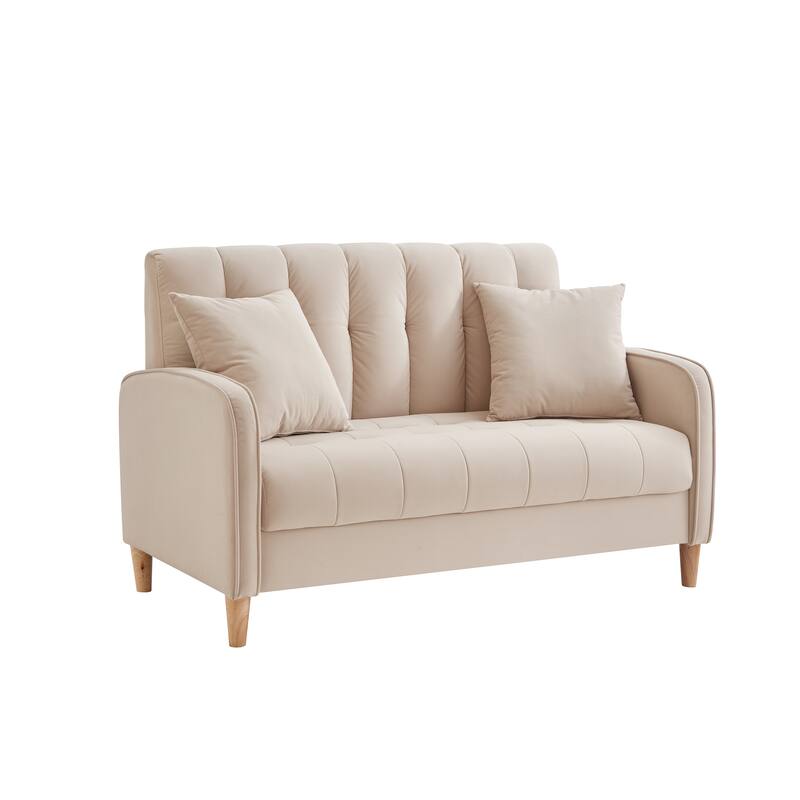 Modern Loveseat, Velvet Tufted Couch Upholstered Futon Sofa with 2 Tufted Pillow for Living Room 2-seat Armchair