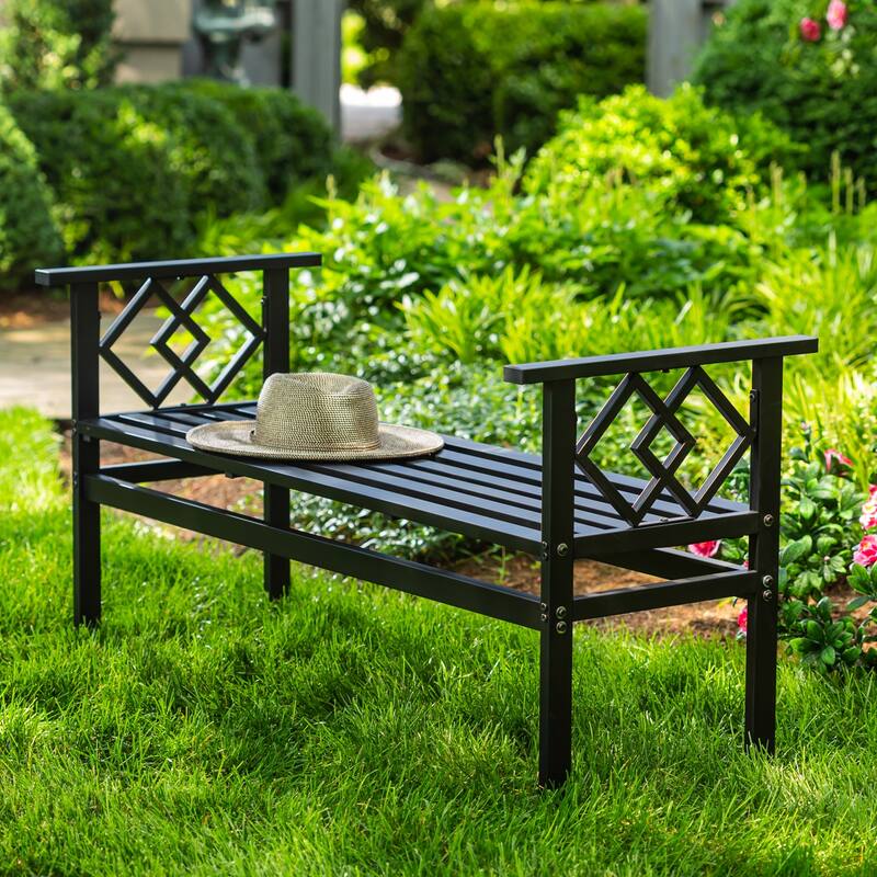 48 in. Garden Metal Interlocked Diamond Outdoor Garden Bench
