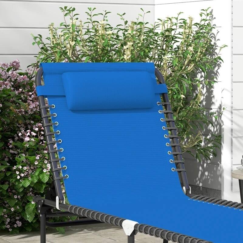 Foldable Chaise Lounge,4-Pos Recline,Trifold Portable,Breathable Mesh