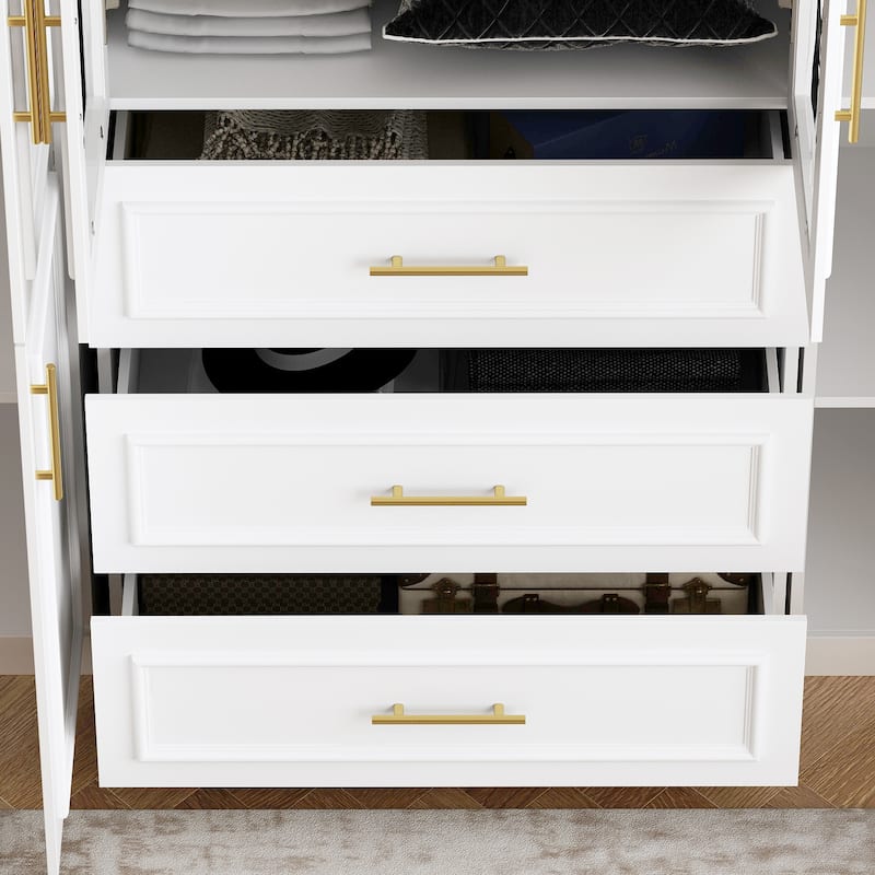 74.8"H Large Modular Wardrobe Cloest Armoire Cabinet Glass Door