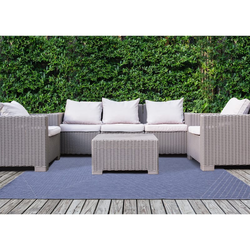 Blue White Traverse Stripes Indoor/Outdoor Rug