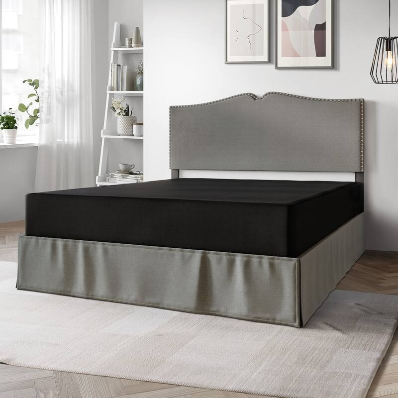 CraftPorch Solid Wood 8-Inch Box Spring Foundation with Wood Slats with Black Linen Cover