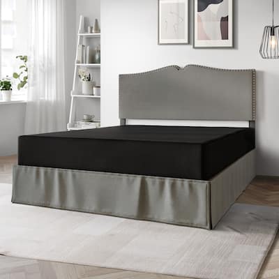 CraftPorch Solid Wood 8-Inch Box Spring Foundation with Wood Slats with Black Linen Cover