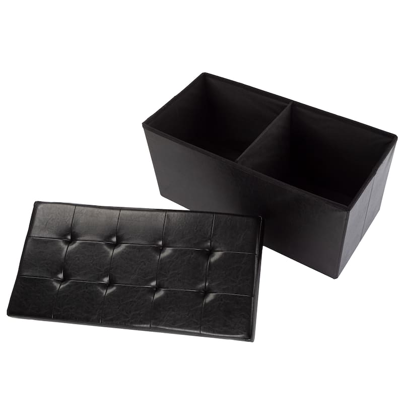 Lavish Home Faux Black Leather Storage Ottoman