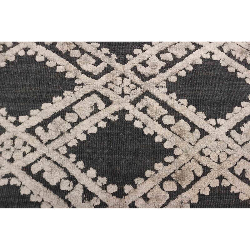 ECARPETGALLERY Hand Loomed Elysian Light Grey Viscose, Wool Rug - 4'10 x 6'10