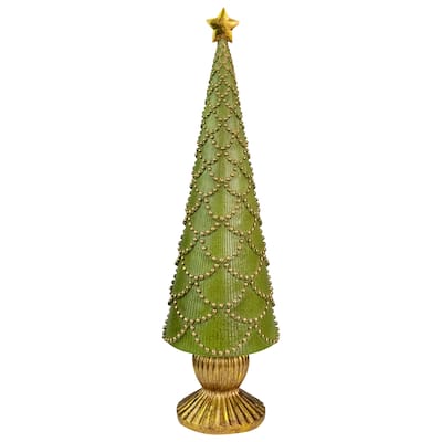17" Green Christmas Tree Cone on Pedestal Star Topper Tabletop Decor