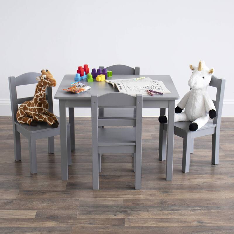 Kids Wood Table and 4 Chair Set, Grey Bed Bath & Beyond 39752960