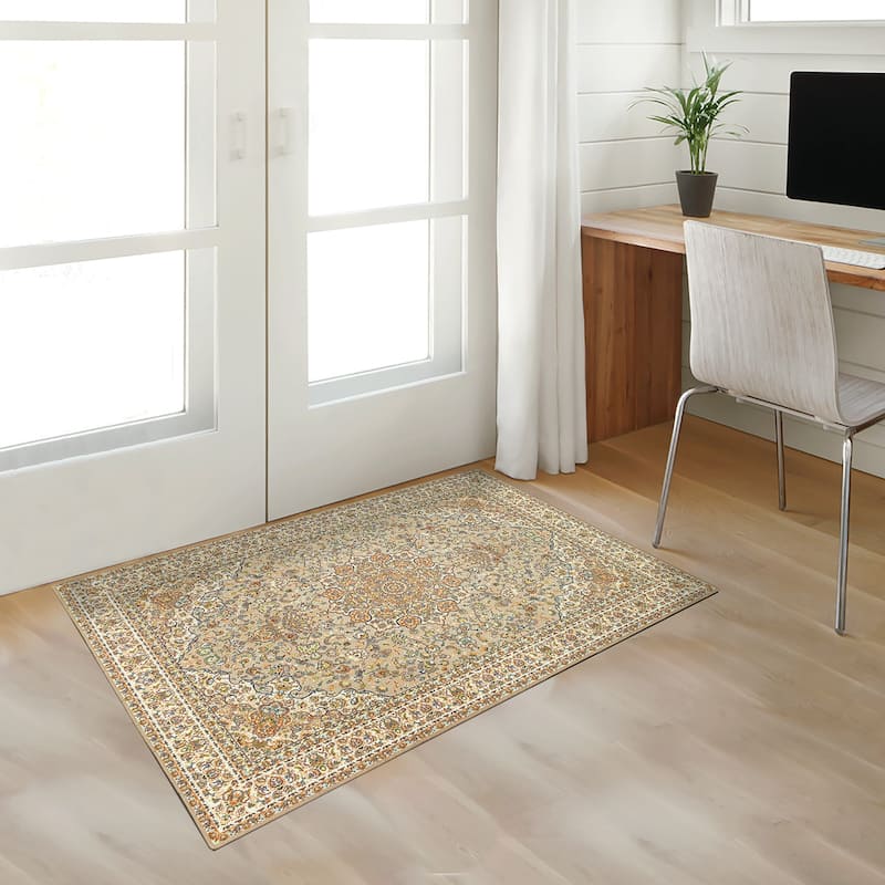 My Magic Carpet Kenya Beige Machine Washable Area Rug