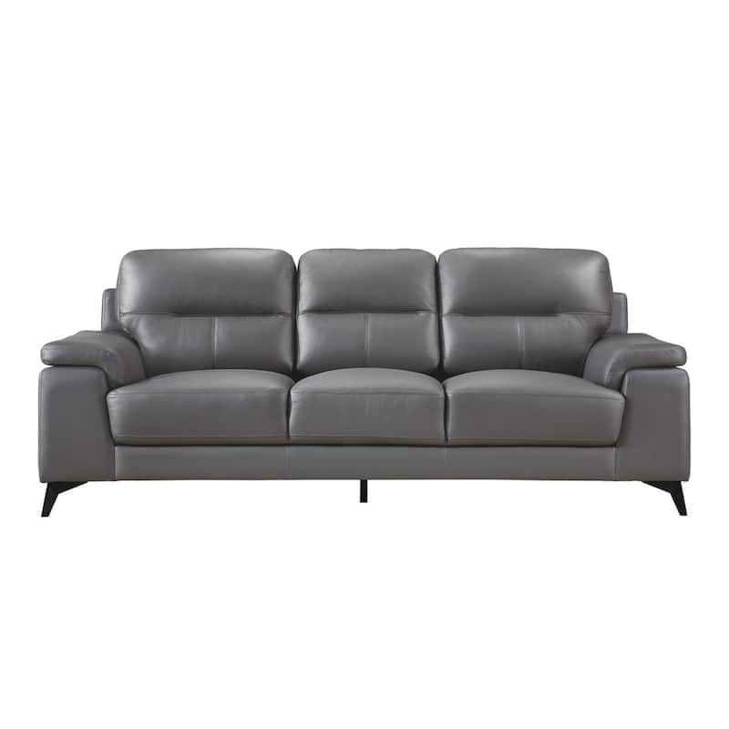 Mica Sofa, Dark Gray Top Grain Leather Foam Cushions, 89 Inch