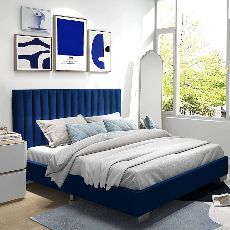 Costway Upholstered Bed Frame Full Size Modern Platform Bed with