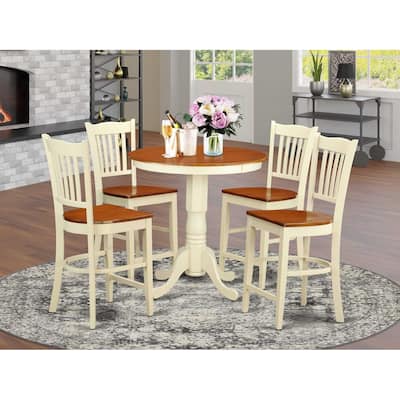 Counter Height Dining Set 5 Piece Boho Kitchen Table & Chairs - Round Wood Table, Buttermilk Cherry Finish