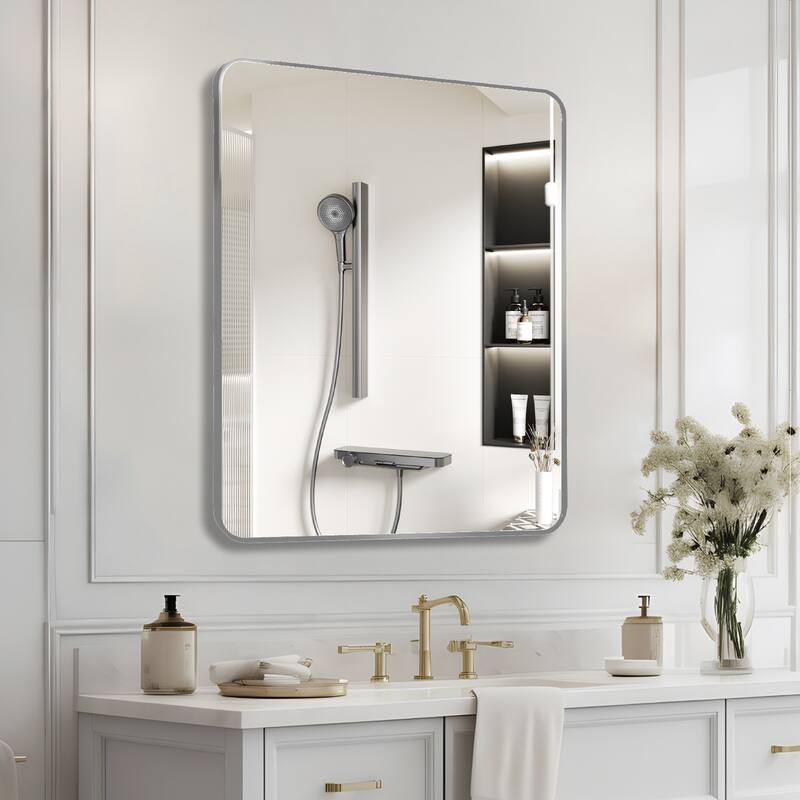 GDFStudio - Lucentia Luxury Modern Rectangular Bathroom Vanity Decorative Mirror with Metal Frame & Clean Architectural Profile