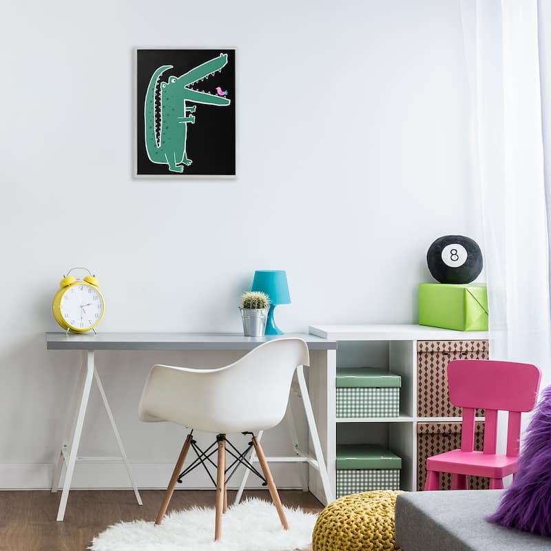 Stupell Alligator & Bird on Black Framed Giclee Art Design By Carla Daly