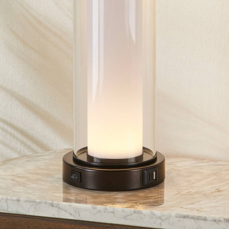 KAWOTI 26.75" Modern Glass Table Lamp with Night Light - H26.75"
