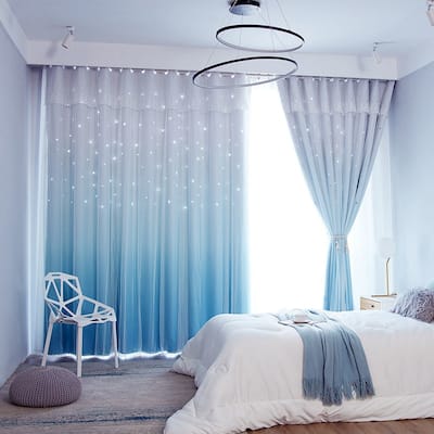 AVOBIRD Star Perforated Curtains, Bedroom Shading, Two Panels