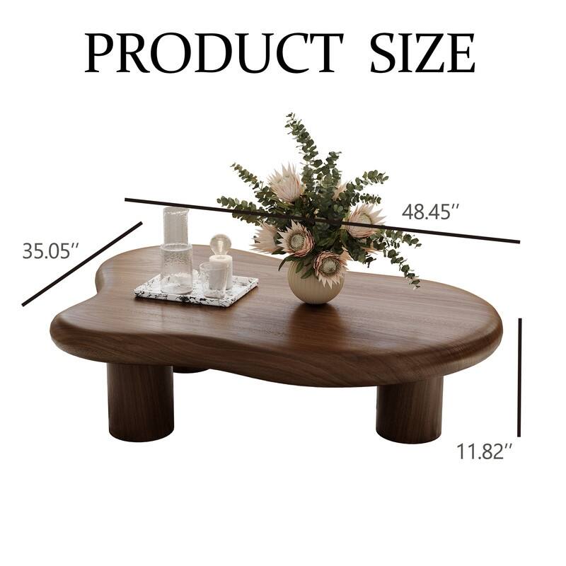 Babajide 48.4inch Cloud Shape Brown four leg Coffee Table, Solid Wood Coffee Table for Livingroom