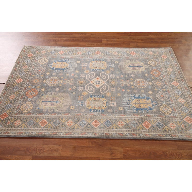 Kazak Oriental Area Rug Handmade Wool Carpet - 4'0"x 5'10"