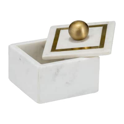 Decorative Box Marble Stone Metal Brass Modern Storage Container with Removable Lid