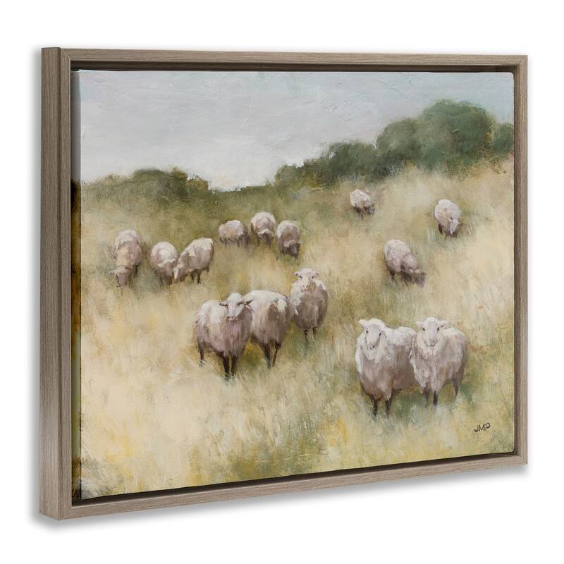 Stupell Sheep Herd Rural Grassland Framed Floater Canvas Wall Art Design by Julia Purinton