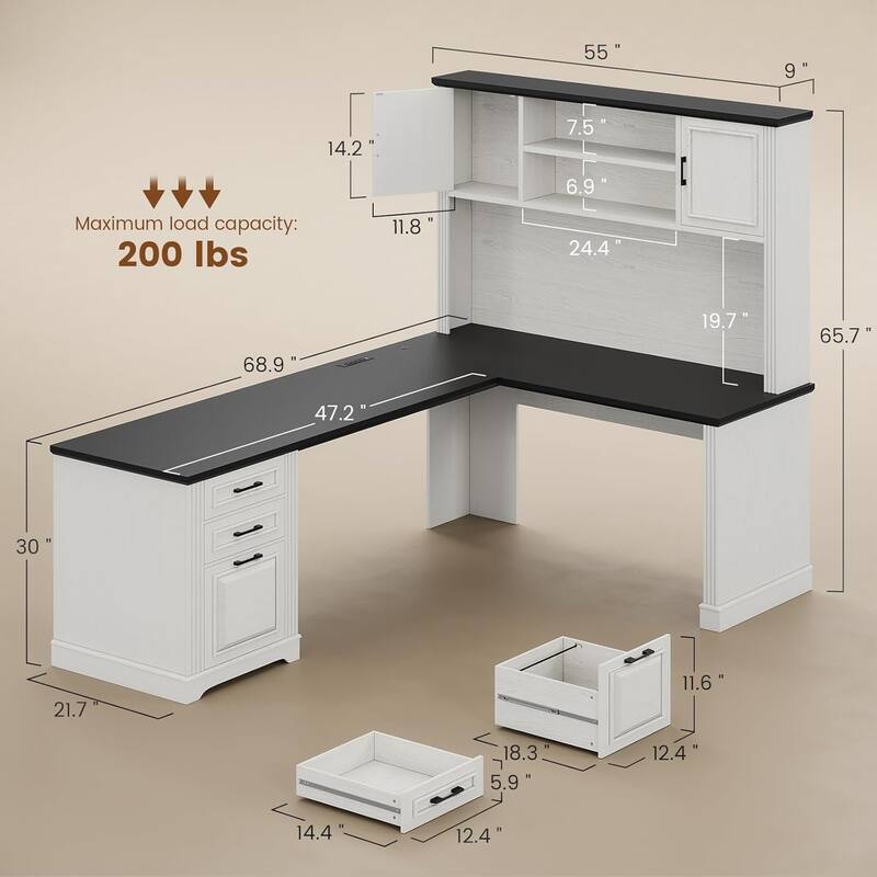 Executive L Shaped Desk Office Desk Drawers Storage Drawers Cabinet