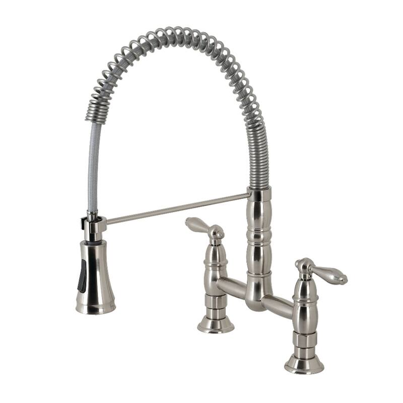 Kingston Brass Heritage 1.8 GPM Widespread Bridge Pull Down Kitchen - Brushed Nickel