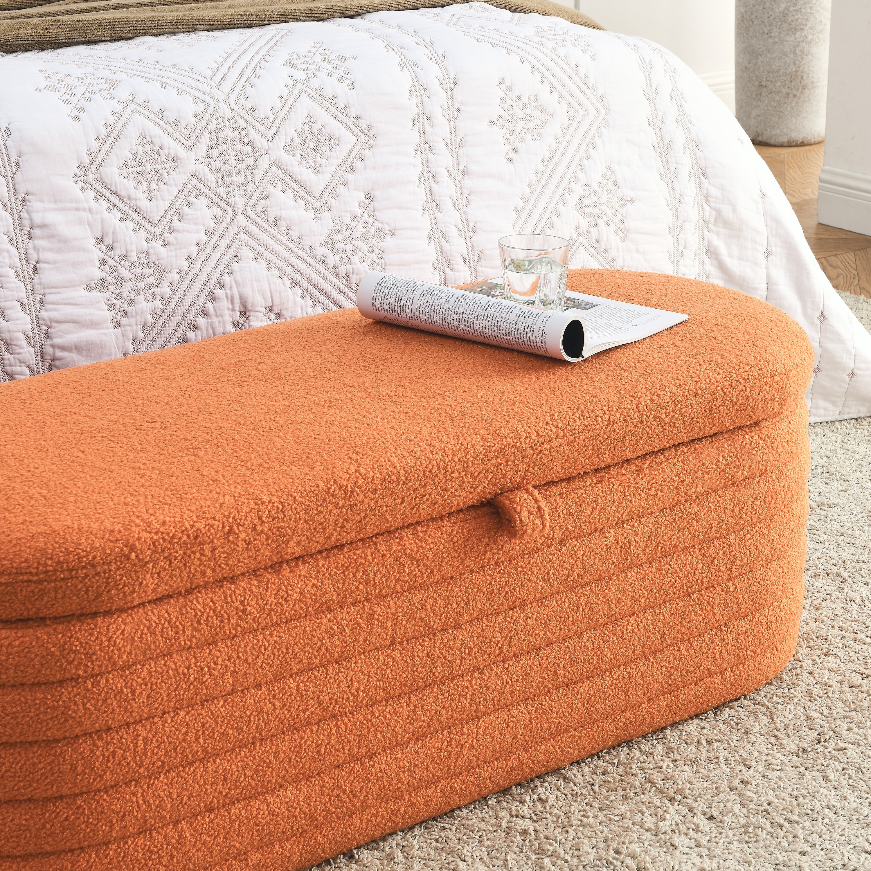 Upholstered Fabric Storage Bench End of Bed Stool with Safety