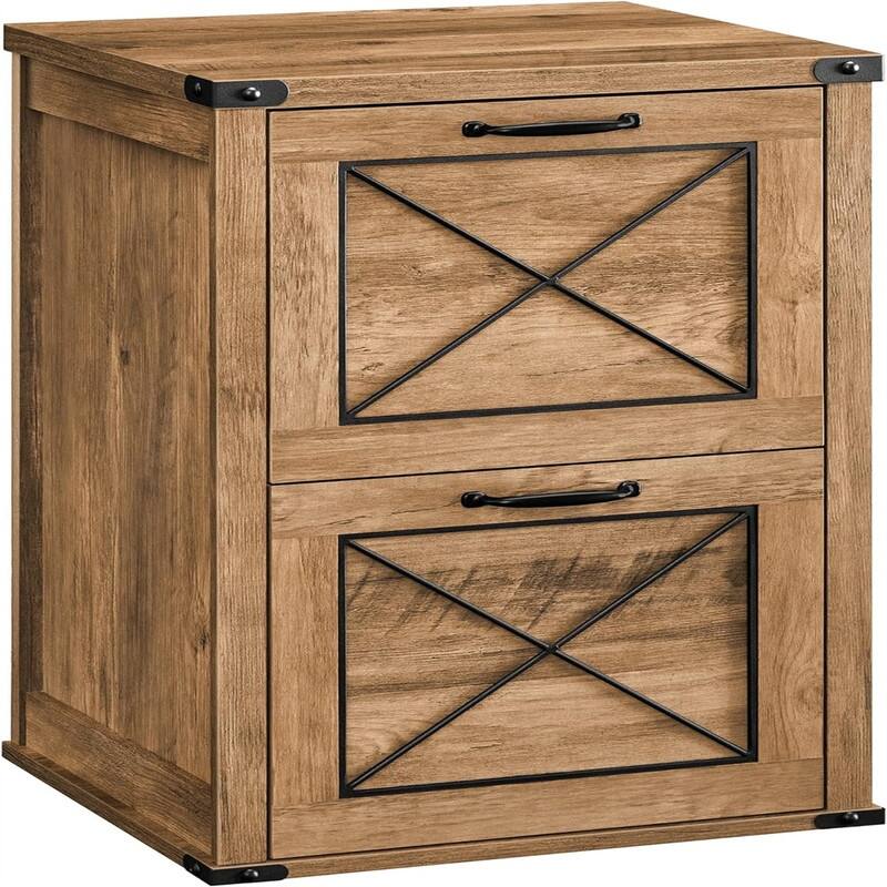 File Cabinet Filing Cabinet with 2 Drawers - 15.7"D x 17.7"W x 27"H - Wood Finish - Honey Brown
