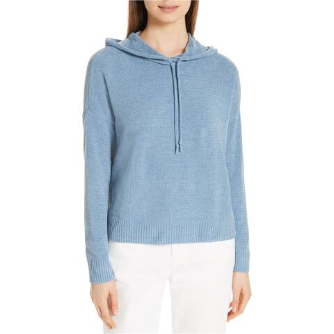 Eileen Fisher Womens Chenille Hooded Sweater, Blue, X-Small