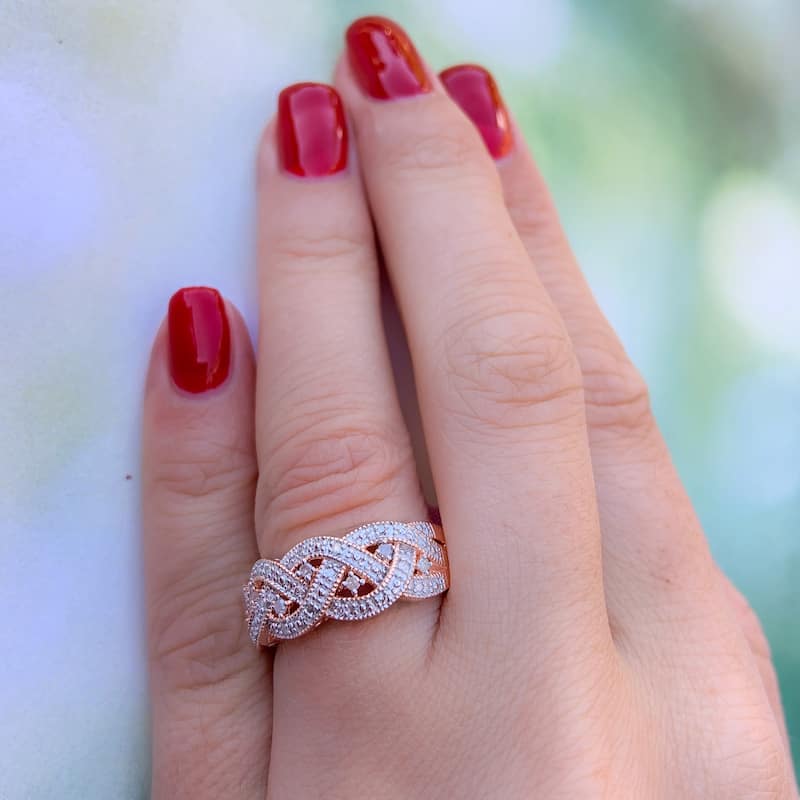 Miadora 1/8ct TDW Diamond Ring Rose Plated Sterling Silver