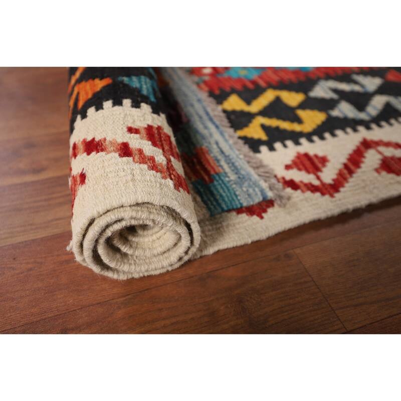 Southwestern Style Geometric Kilim Area Rug Hand-Woven Wool Carpet - 8'4" x 9'9"