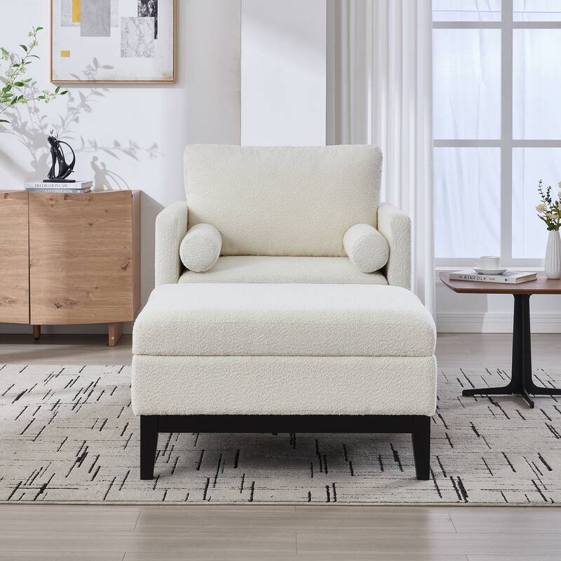 Boucle Armchair Set with Storage Ottoman