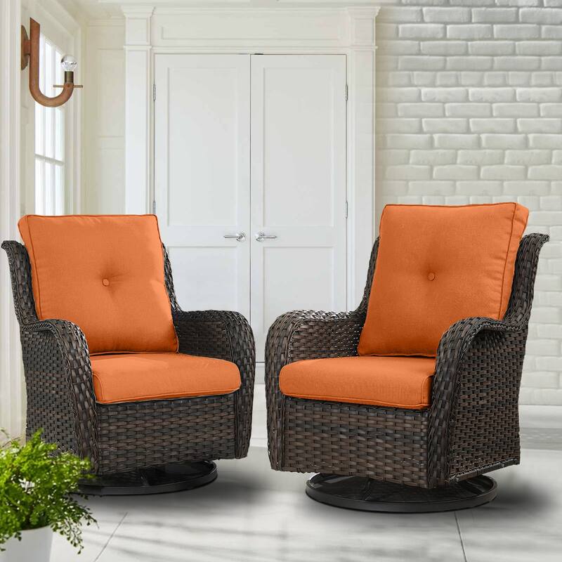 ArcoBay Wicker PE Rattan Outdoor Patio Swivel Glider Chairs with 4'' Olefin Cushions (2-Pack)