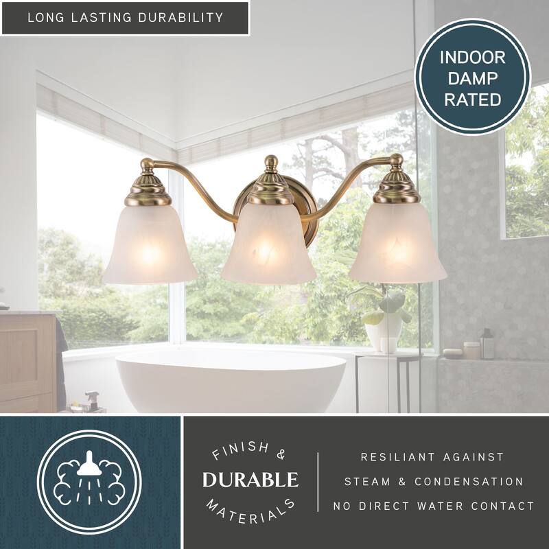 Standford 3 Light Brass Bathroom Vanity Fixture - 19-in W x 7-in H x 7-in D