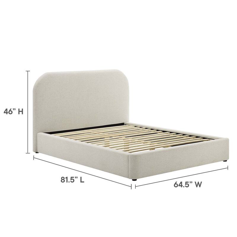 Hillsway Modern Curved Headboard Ivory Fabric Upholstered Full Size Platform Bed